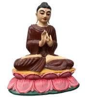 Buddha Holz Figur mit dem Rad der Lehre
