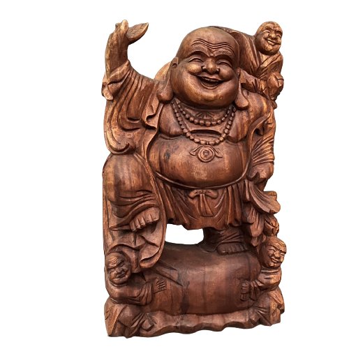 Reichtum Buddha Figur Holz - Glücksbuddha 51cm groß