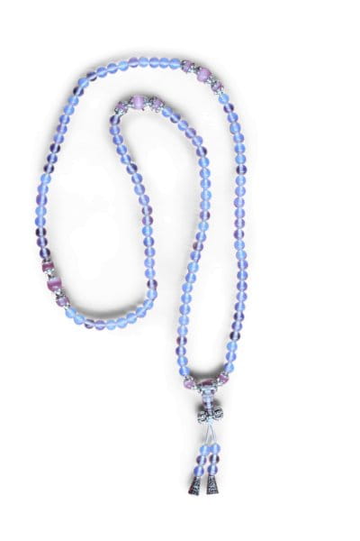 Buddhistische Halskette Mala, violetter und blauer Achat mit Dorje