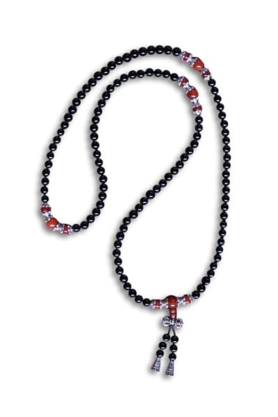 Buddhistische Halskette Mala, schwarzer Achat mit Dorje