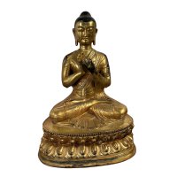 Dharmachakra Buddha Bronze Figur vergoldet Tibet Sammlerstück