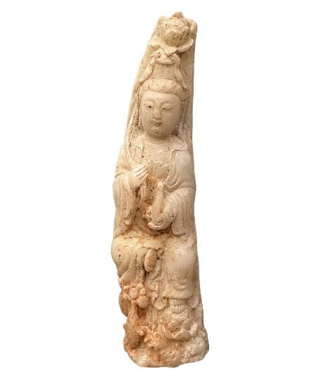 Kwanyin Buddha Figur Hetian Jade China, auf Lotusblume