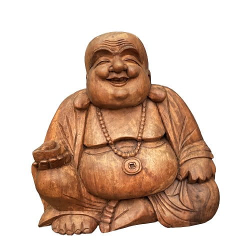 Reichtum Buddha Figur Holz - Glücksbuddha 42cm groß