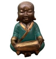 Mönchs Figur mit Trommel (21cm) China Bronze Skulptur