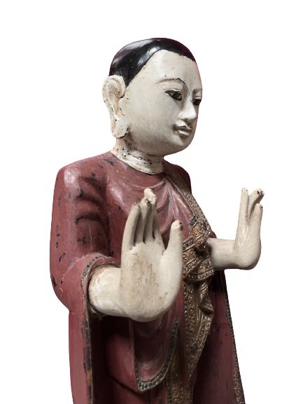 Alter Burma Mönch (104cm) Holz Figur aus Nachlass