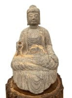 Stein Buddha Figur (72cm) auf Holz Podest