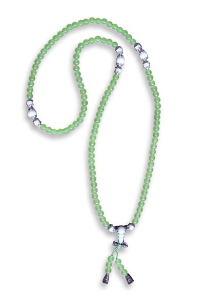 Buddhistische Halskette Mala, grüner Achat mit Dorje