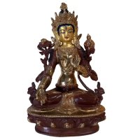Weiße Tara Buddha Figur Bronze feuervergoldet, Nepal