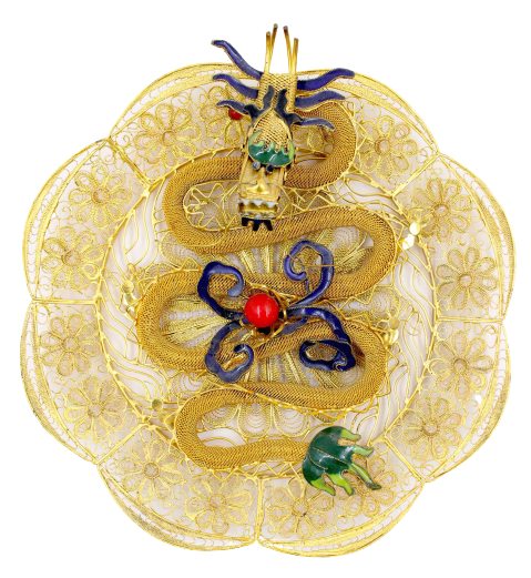 China Drachen Wand Teller Golddraht & Cloisonne