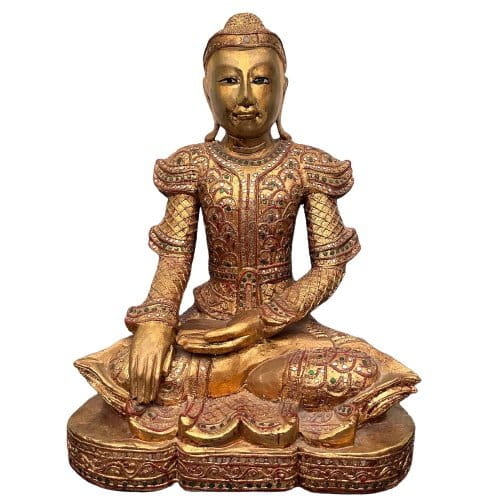 Holz Buddha Figur Mandalay - Gold - majestätisch
