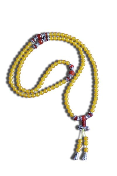 Buddhistische Halskette Mala, gelber Achat mit Dorje