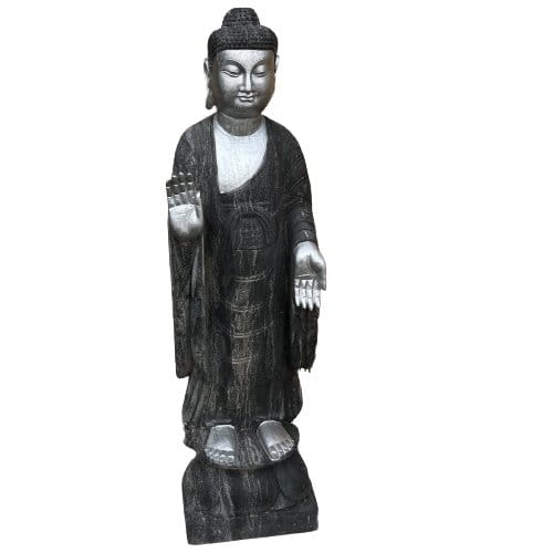Garten Buddha Figur mit OM-Symbol aus Naturstein