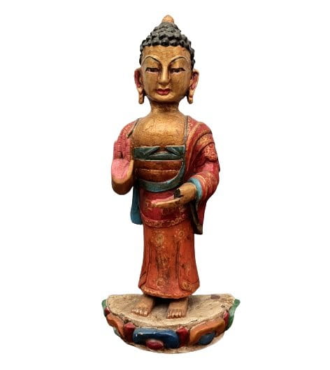 Bemalte Holz Buddha Figur (37cm) Tibet Skulptur