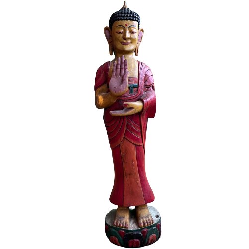 Tibetische Holz Buddha Figur 1m groß - Schutzgestus