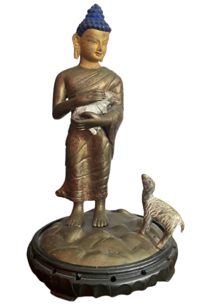Siddharta Buddha Figur mit Lamm (32cm) Bronze Statue
