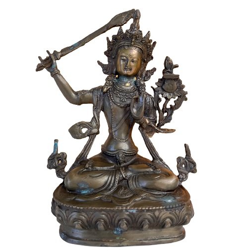 Manjushri Buddha (19,5cm) Bronze Figur mit Schwert